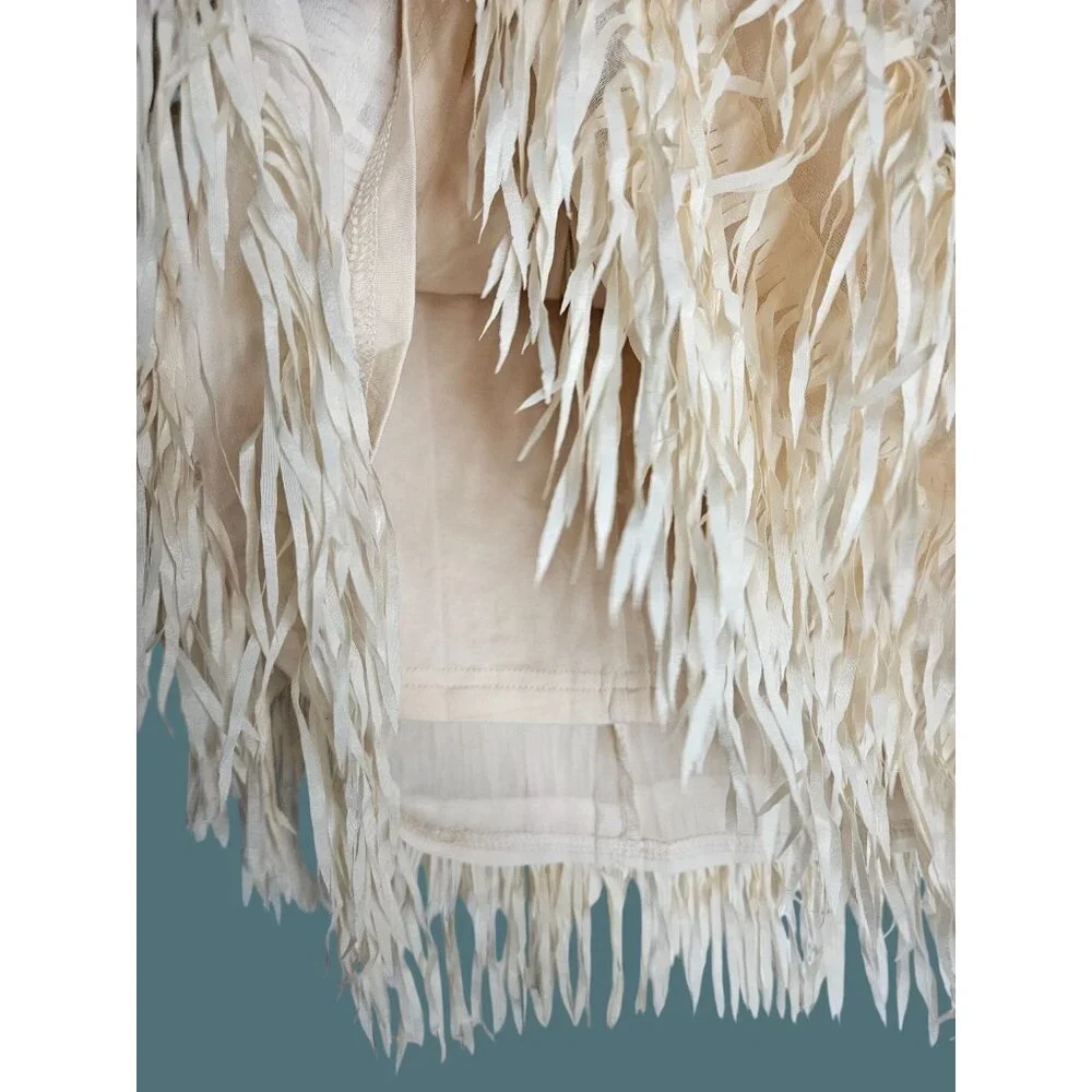 POL Cream Fringe Flapper Festival Coastal Cowgirl Lined Mini Skirt Women S - Picture 3 of 7
